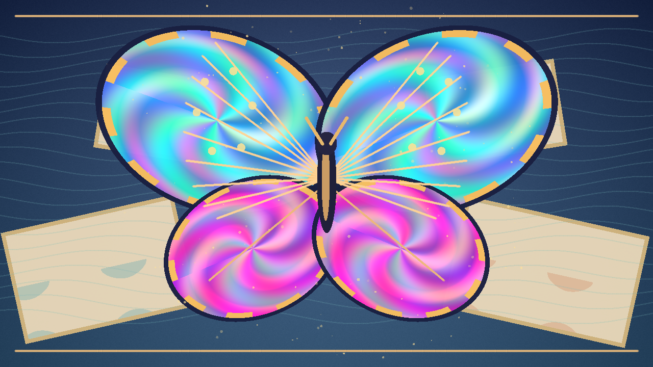 Original colorful butterfly hovering above postcards, illustrating a Pokémon GO Vivillon pattern-collecting guide.